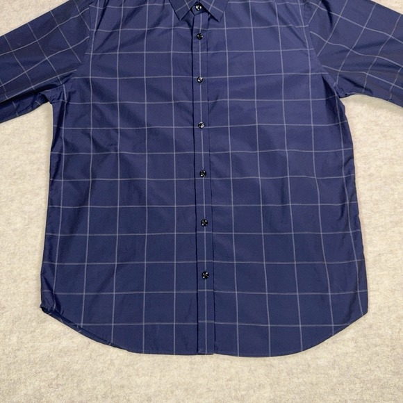 Theory Clean Placket Shirt Mens XL Navy Blue Mouline Grid Cotton Button Up - Picture 4 of 12